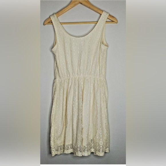 Mossimo Ivory Lace Cinched Waist Sleeveless Dress – Size Large - Picture 6 of 6